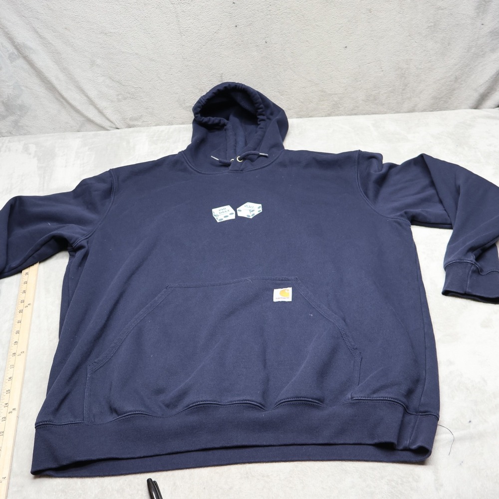 Carhartt Hoodie Men XL Blue Fleece Loose Pullover Marquette Sweatshirt K121 LOGO